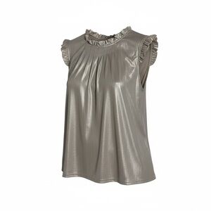 Nanette Lepore Metallic Ruffle Mock Neck Sleeveless Top - Silver
